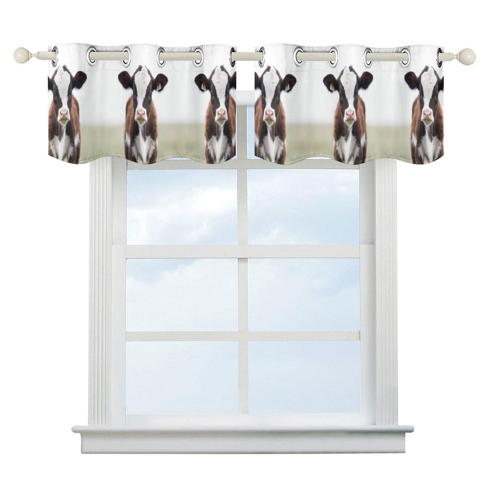 Rideau cantonnière motif vache moderne - Petit rideau de fenêtre festonné salon et cuisine