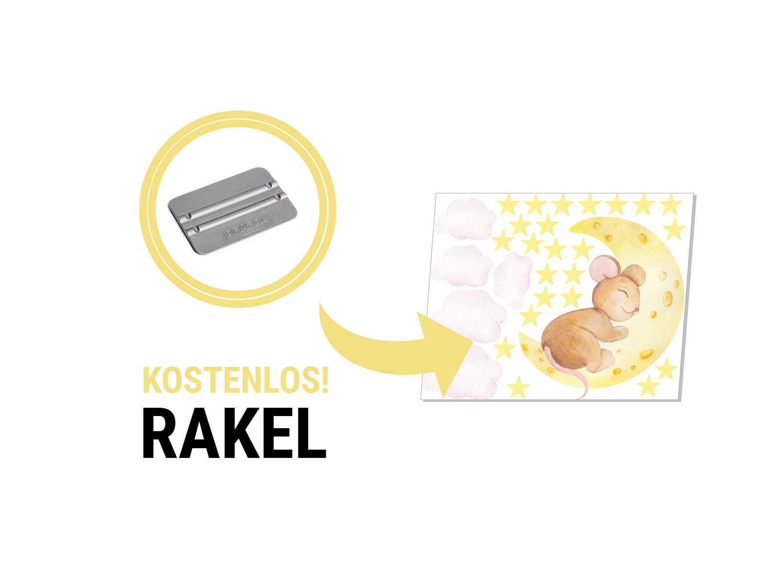 Tatuaż ścienny śpiąca mysz na księżycu, chmury, gwiazdy, obrazy dziecięce, chłopcy, pokój dziecięcy, dziewczynki, dekoracje do pokoju, naklejka Osomhome (220 x 180 cm) os2996