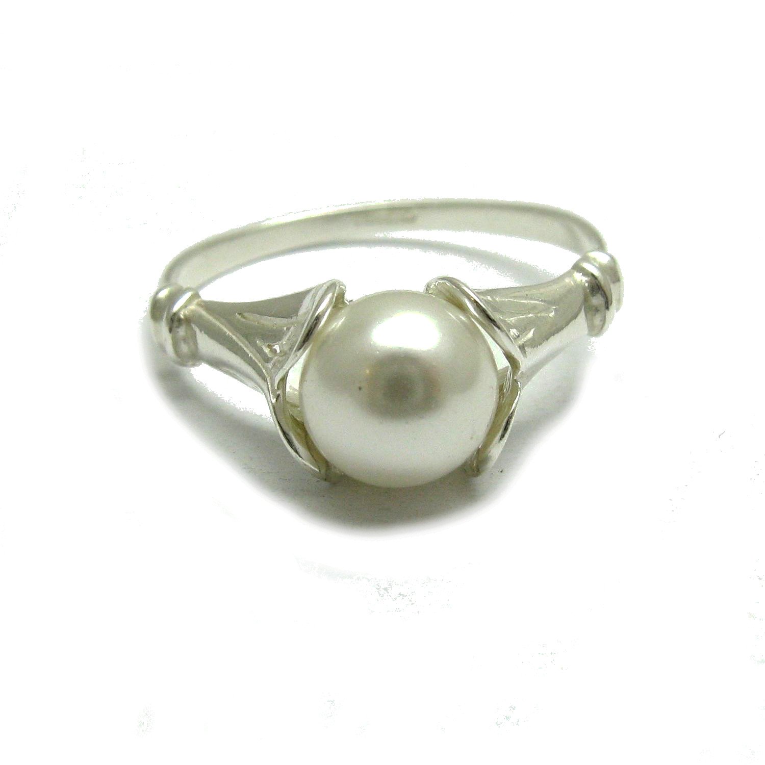 Anillo plata de ley sólido 925 con 8mm Perla R000868