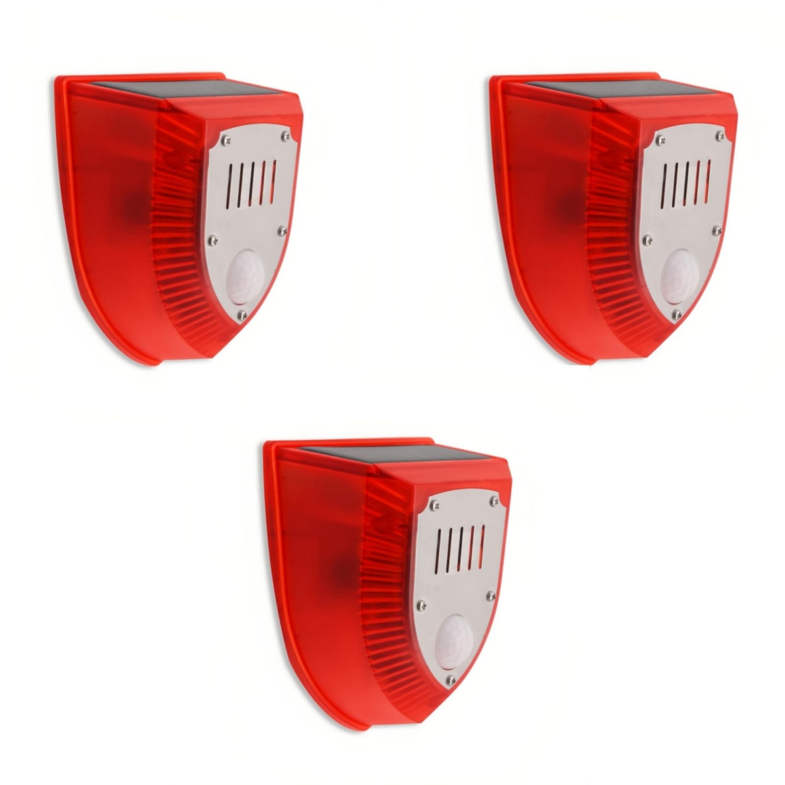 3 Pack Solar sicurezza allarme luci sensore di movimento suoni di sparo e abbaiare suono 129dB Loud IP65 impermeabile luce strobo lampada di avvertimento per esterni