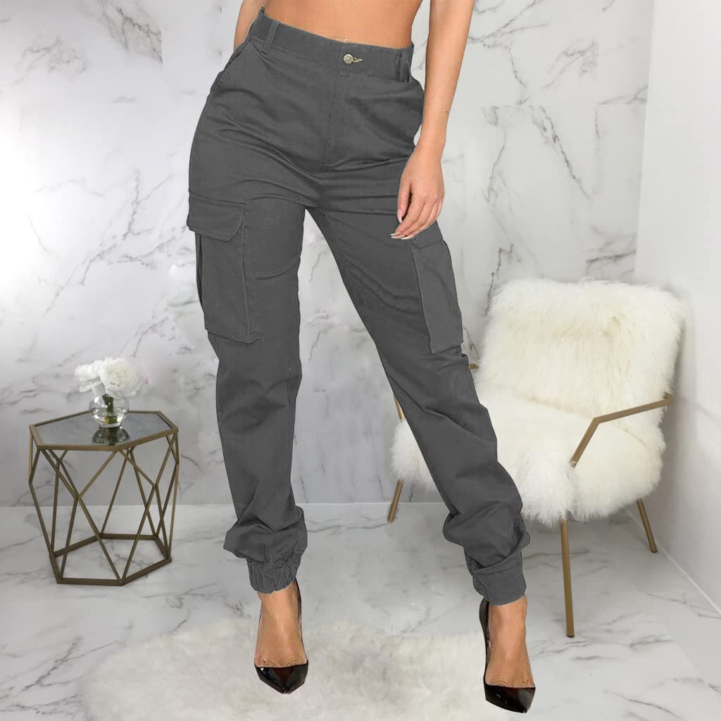 Pantalon de sport décontracté pour femme - Pantalon de travail long - Couleur unie - Pantalon de randonnée avec poches