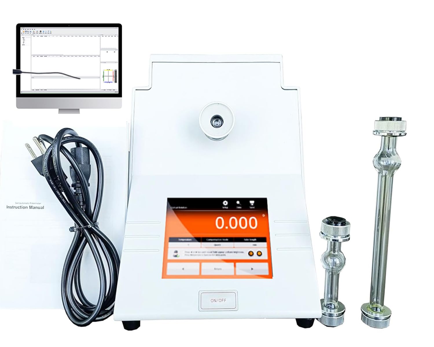 Multiparameter Semiautomatic Polarimeter with Optical Rotation Specific Rotation Concentration International Sugar Scale +/- 90 Degree 100mm 200mm Tube USB Interface
