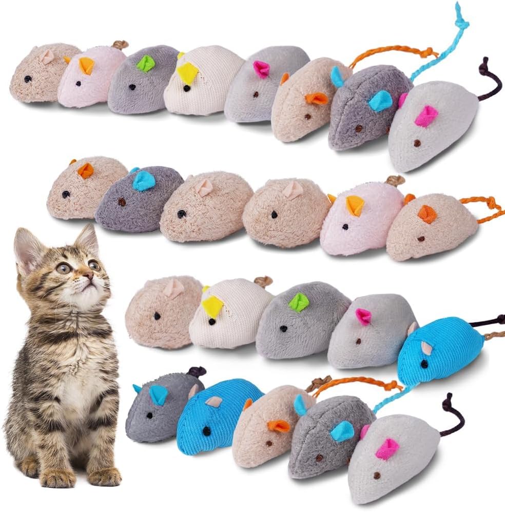 Adiwo Catnip Mouse Toys, 24 Pack Catnip Toys for Cats, Mini Pet Chew Small Plush Mouse Cat Toy, Catnip Teeth Cleaning Toys for Kick Bite, Play and Indoor Interactive (Mixed Color)