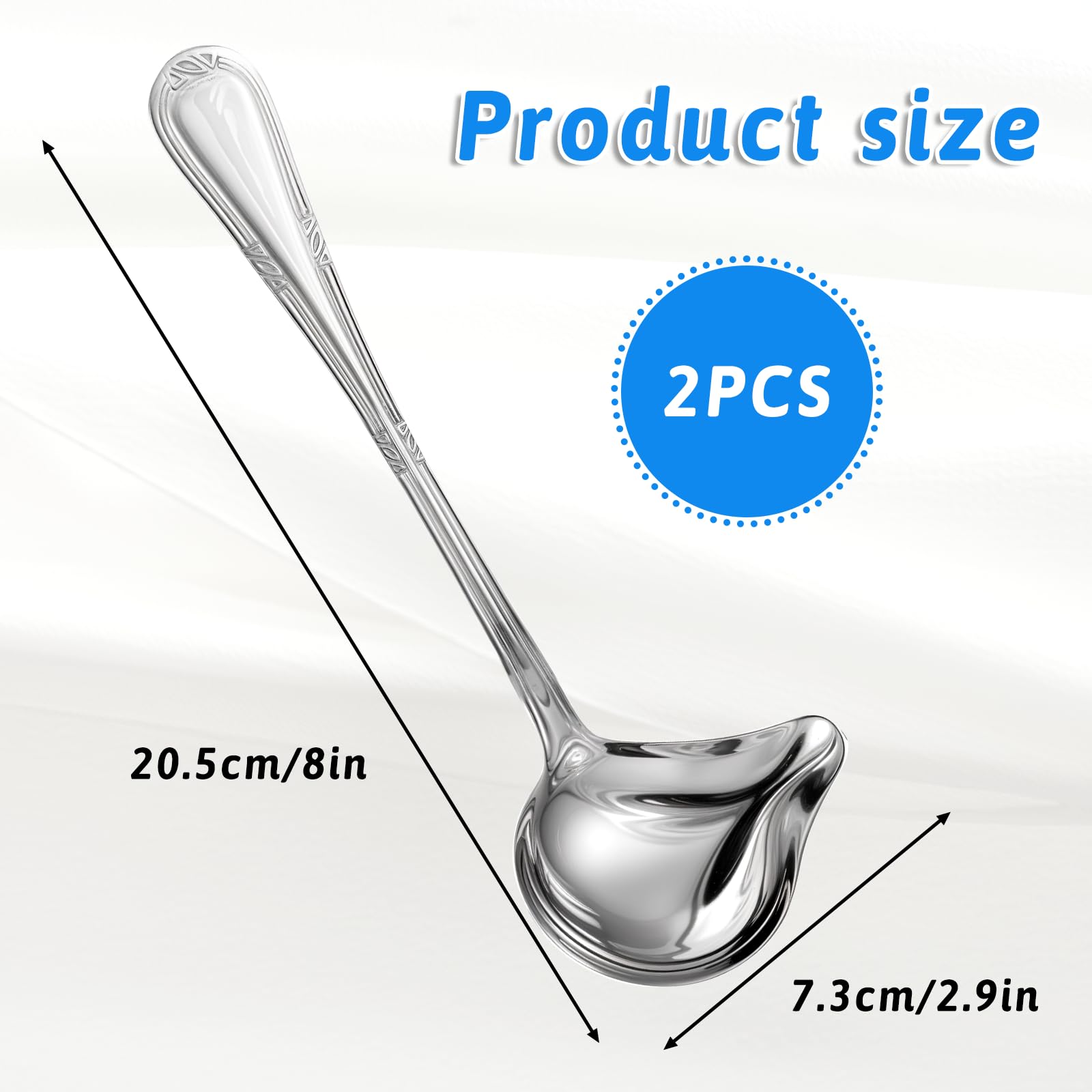 2 Pcs Small Ladle Spoon, Small Ladles for Serving Sauce Gravy Ladle with Pour Spout Stainless Steel Gravy Ladles Sauce Drizzle Soup Spoon for Spooning Gravies and Sauces Dressings, 8 Inch