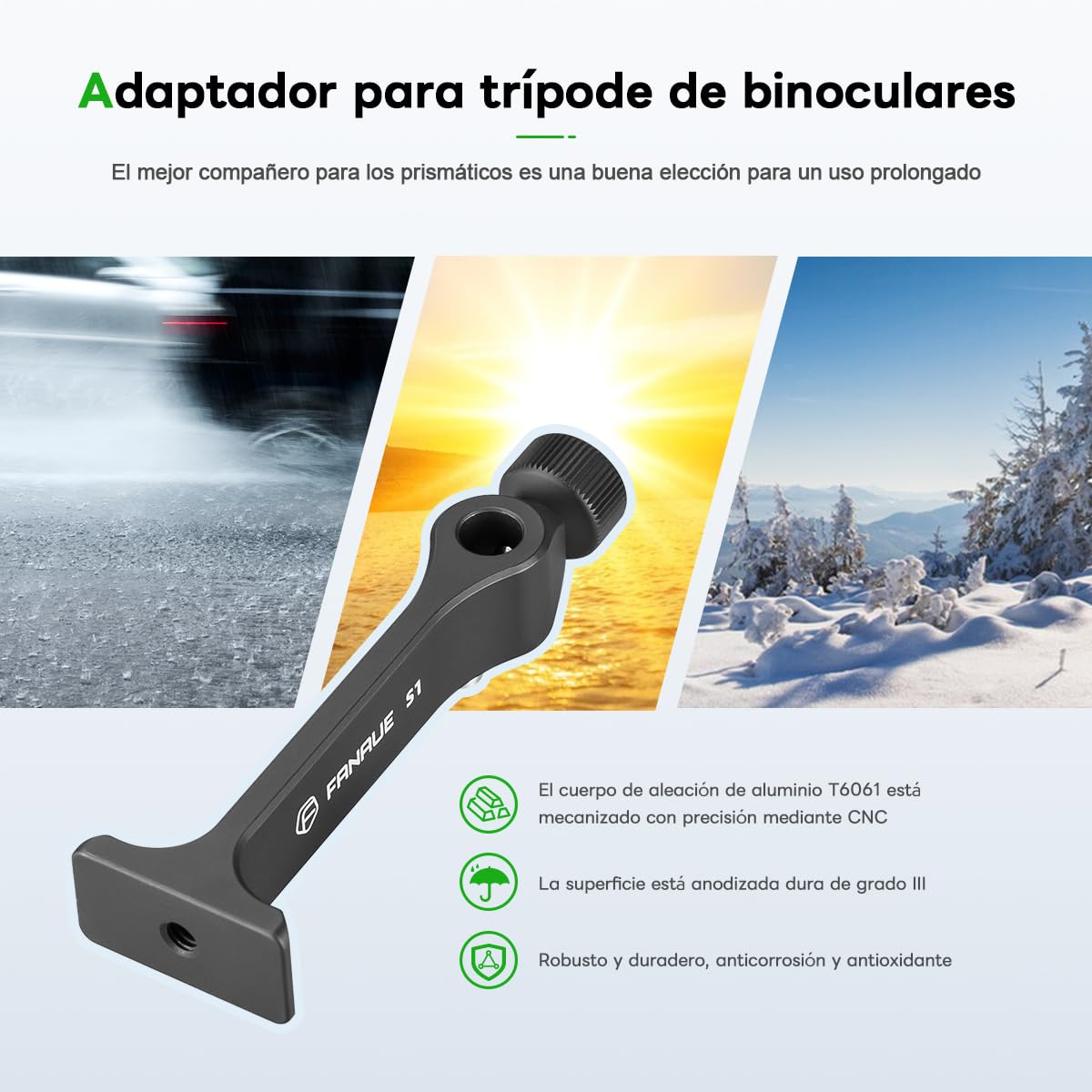 FANAUE Adaptador de trípode Binocular con 1/4-20" rosca compatible con prismáticos Porro y rótulas Arca, adaptador universal trípode para observación de aves caza, observación de animales y mucho más.