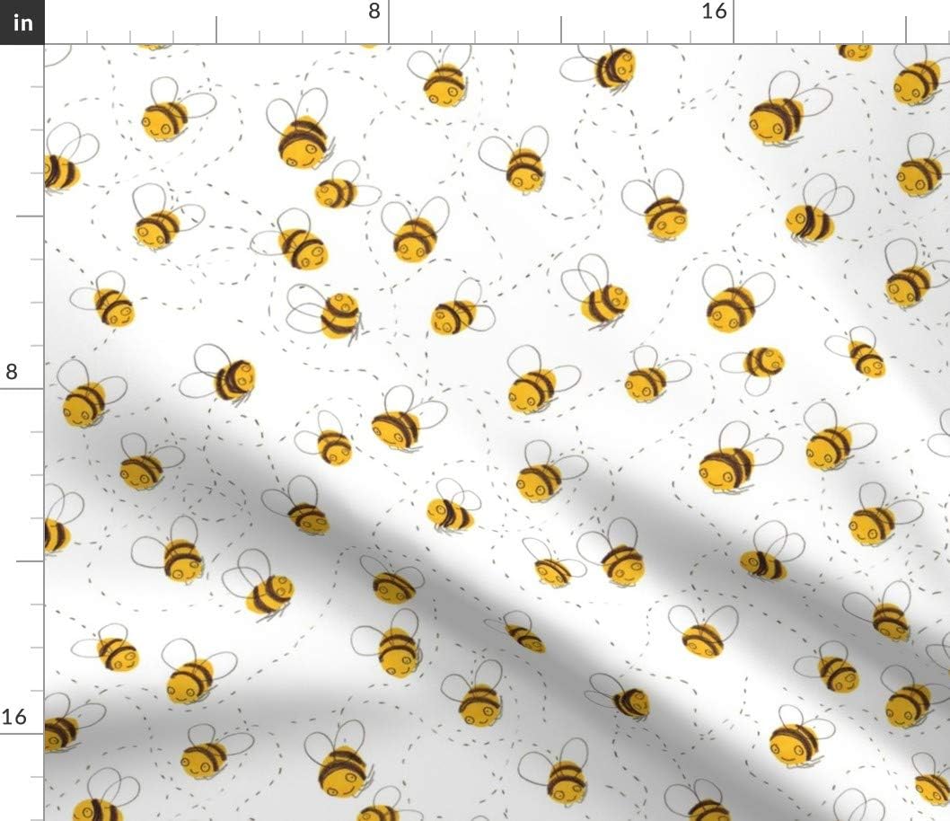 Spoonflower Fabric - Honey Bees Cute Summer Bugs Flowers Fresh White Yellow Printed on Petal Signature Cotton Fabric by The Yard - Sewing Quilting Apparel Crafts Decor