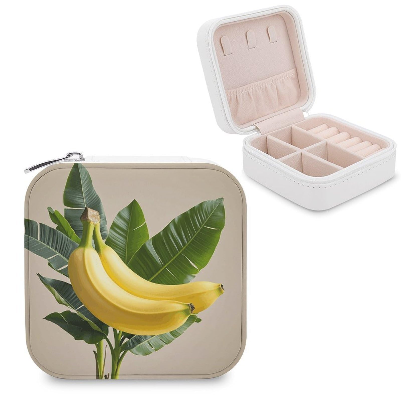 VstaDank Banana Jewelry Box for Women Jewelry Organizer Storage Case with Zipper Mini Travel Jewelry Case Cute Trinket Organizer Leather Portable Jewelry Storage Box