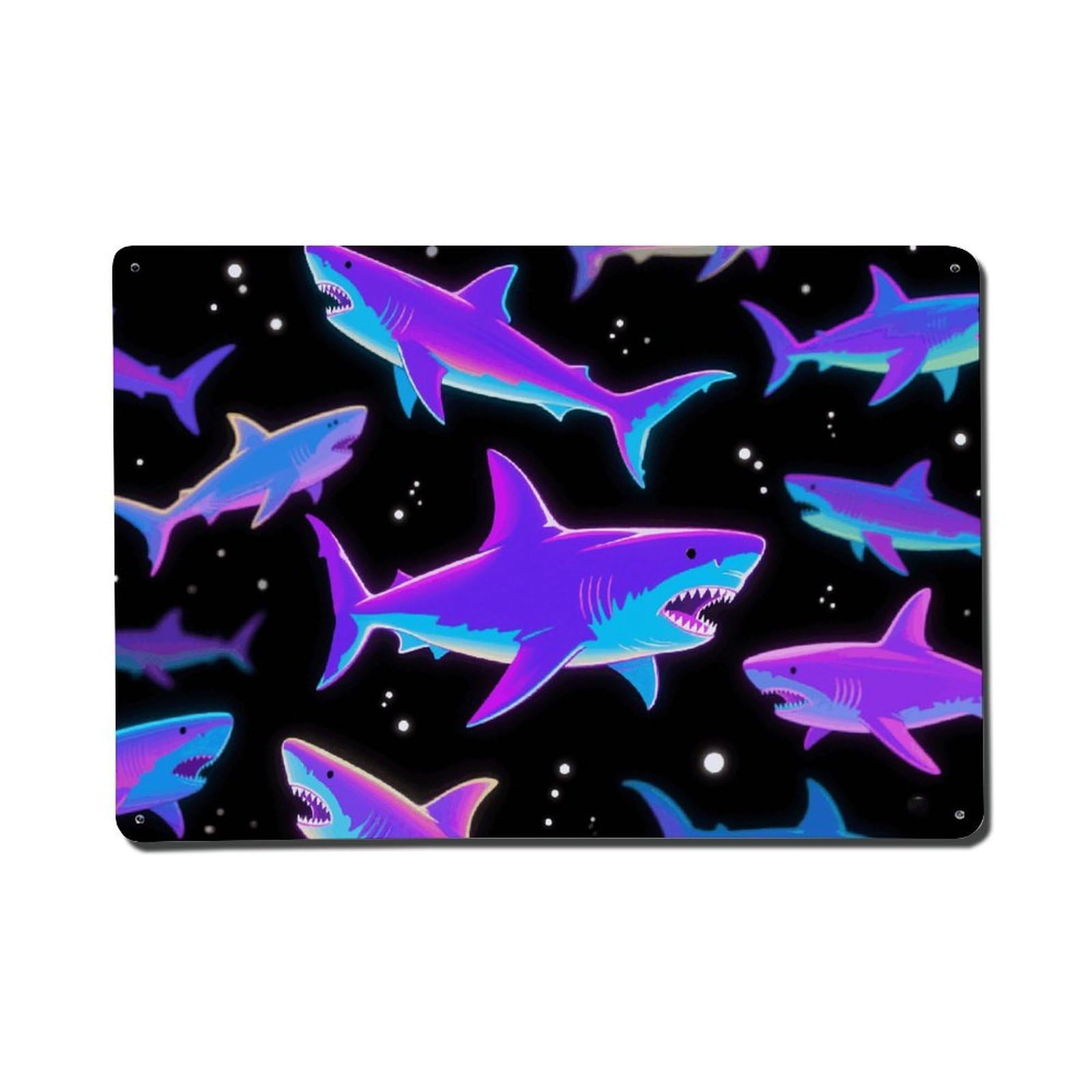 Plaque en métal vintage avec requins colorés panneau mural de décoration