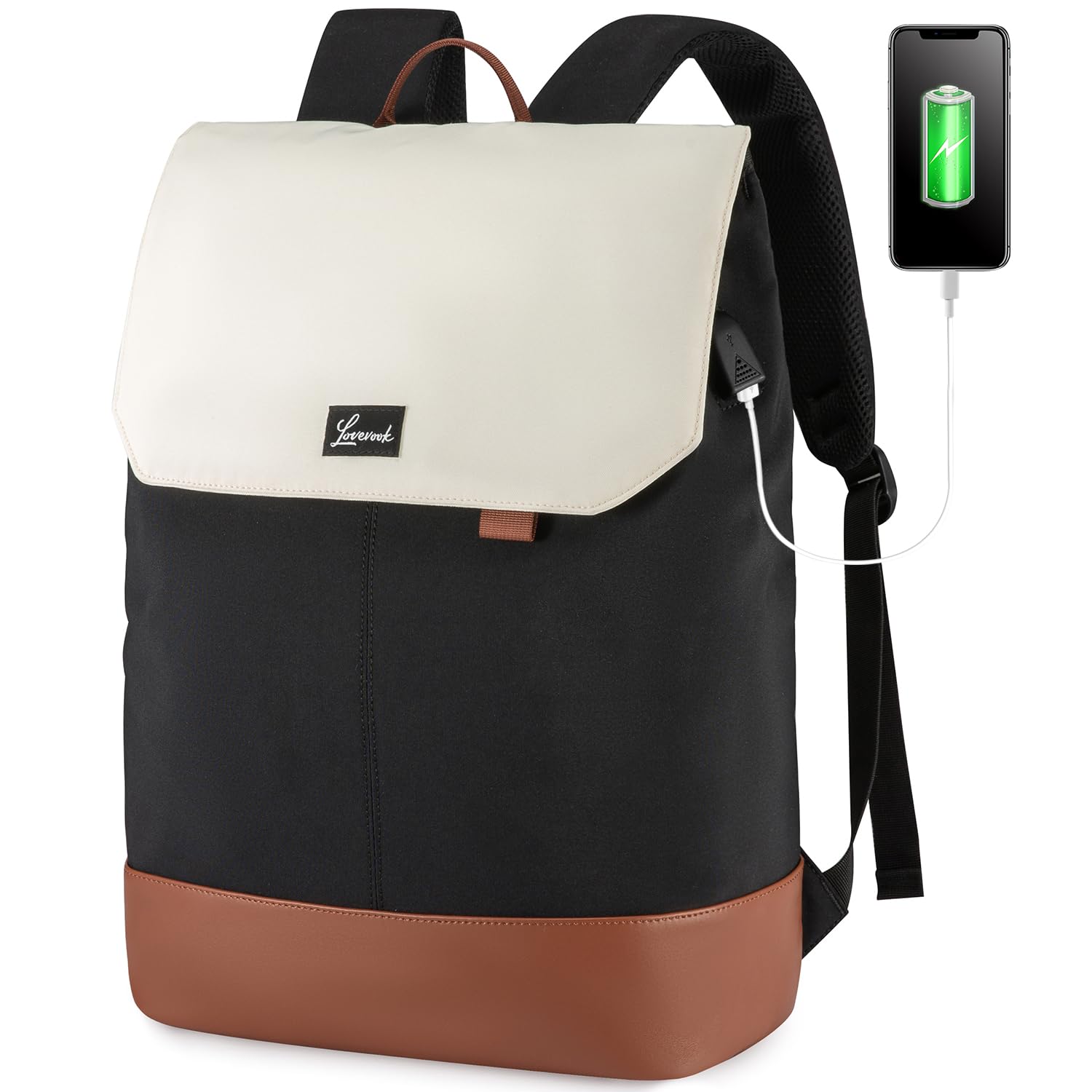 LOVEVOOK Rucksack Damen, Groß Wasserdichter Laptop Daypack Reiserucksack Arbeitstasche Elegant mit 15,6 Zoll Laptopfach, Schulrucksack Business Travel Backpack Women für Uni Reise Büro Alltag, Schwarz