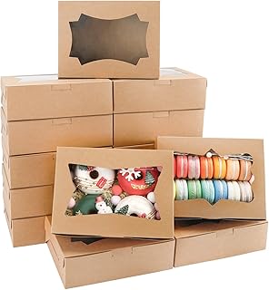 TOMNK 24pcs 8in Cookie Boxes Bakery Boxes with 3 Style Window 8x6x2.5 Inches Pastry Treat Boxes for Chocolate Strawberries, Donuts, Cupcakes, Muffins, Dessert and Party Favor
