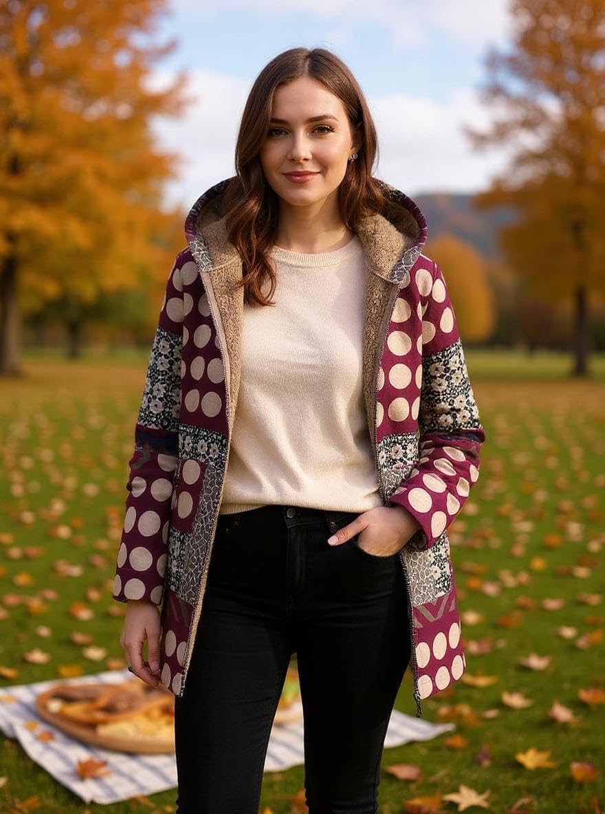 Womens Boho Fuzzy Fleece Lined Loose Quilted Jackets Casual Plus Size Lightweight Zip Up Coats Fall Winter Outerwear - Image 2