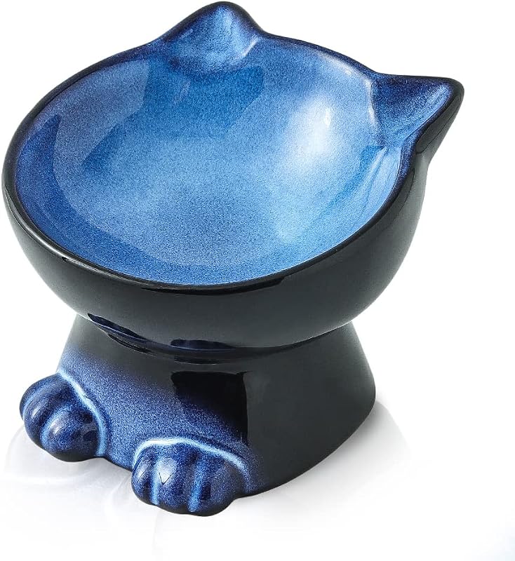 Pote elevado de cerâmica para gatos Nihow com inclinação, 15,75 x 15,24 x 12,45 cm