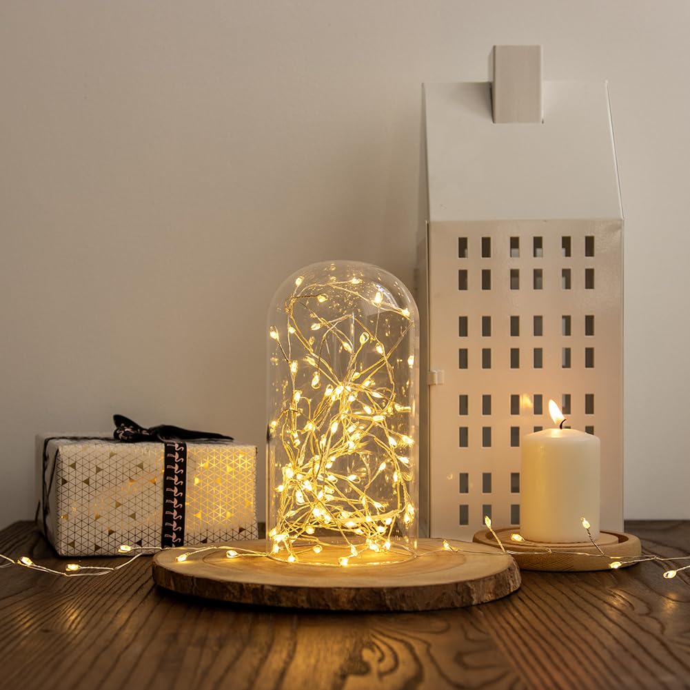 Guirlande Lumineuse de 10 m Type Pétard avec 300 LED Blanc Chaud, Prise Secteur, Fil d'Argent en Grappes pour Intérieur avec Télécommande, pour Sapin de Noël, Plantes, Chambre, Jardin