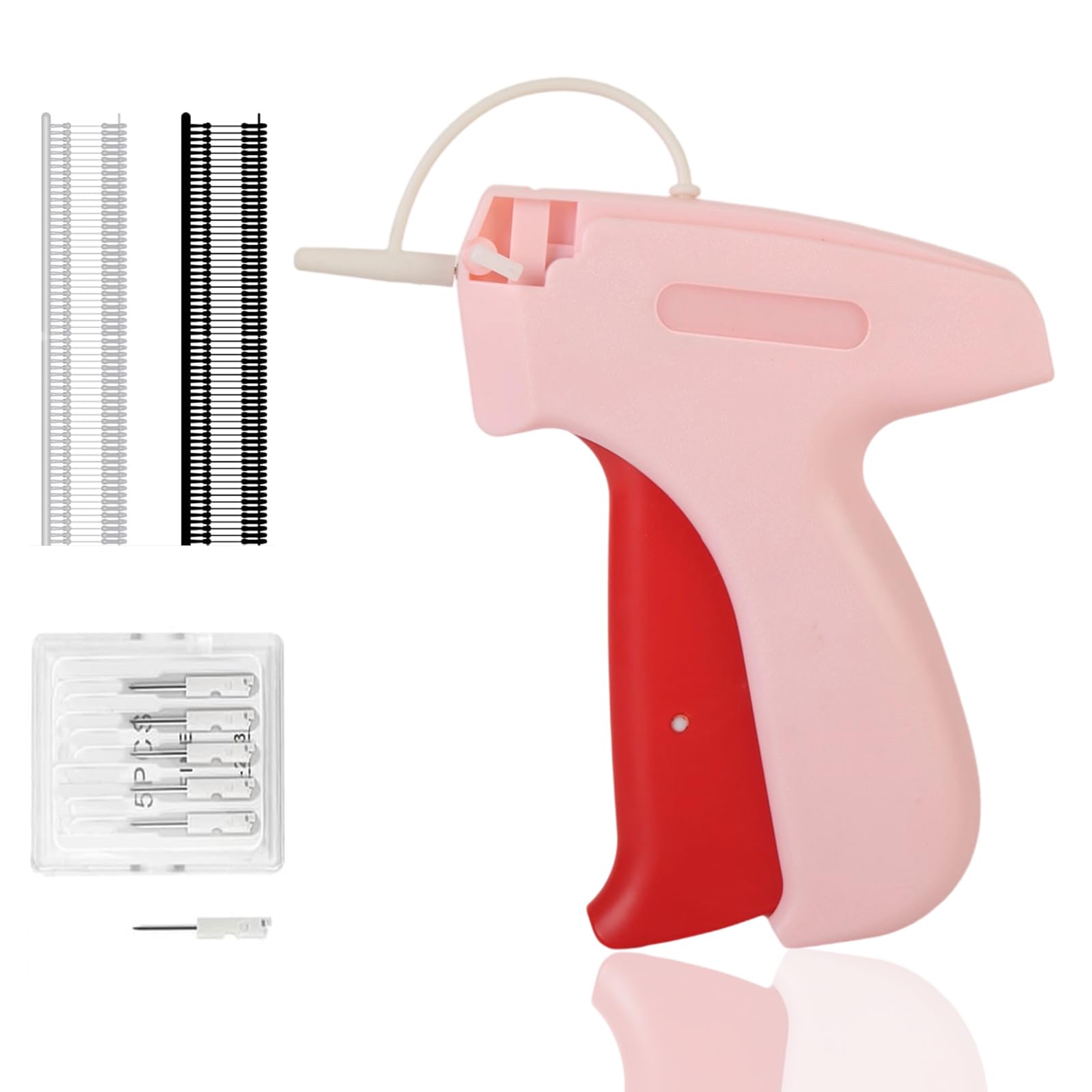 Stitch Gun for Clothes-Tagging Gun for Clothing with Case,Pink Stitchy Microstitch Gun Quick Clothing Fixer,Includes 6 Needle and 1000 Black Fasteners&1000 White Fasteners