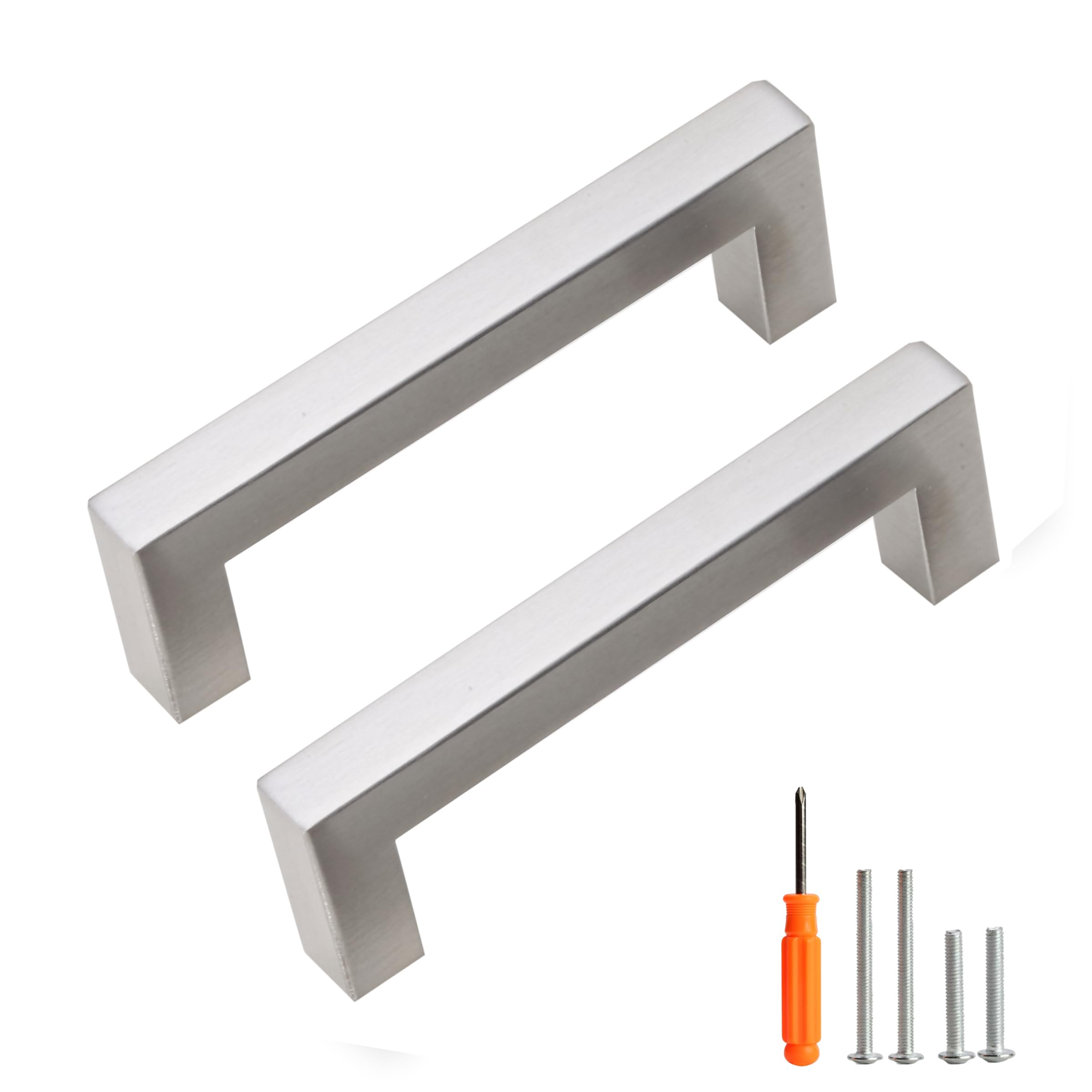 Redunest Cabinet Pulls Brushed Nickel Cabinet Handles Square Drawer Pulls, 10 Pack 3-3/4 Inch Stainless Steel Kitchen Door Cupboard Cabinet Handles, Cabinet Hardware Drawer Handles, 96mm Hole Centers