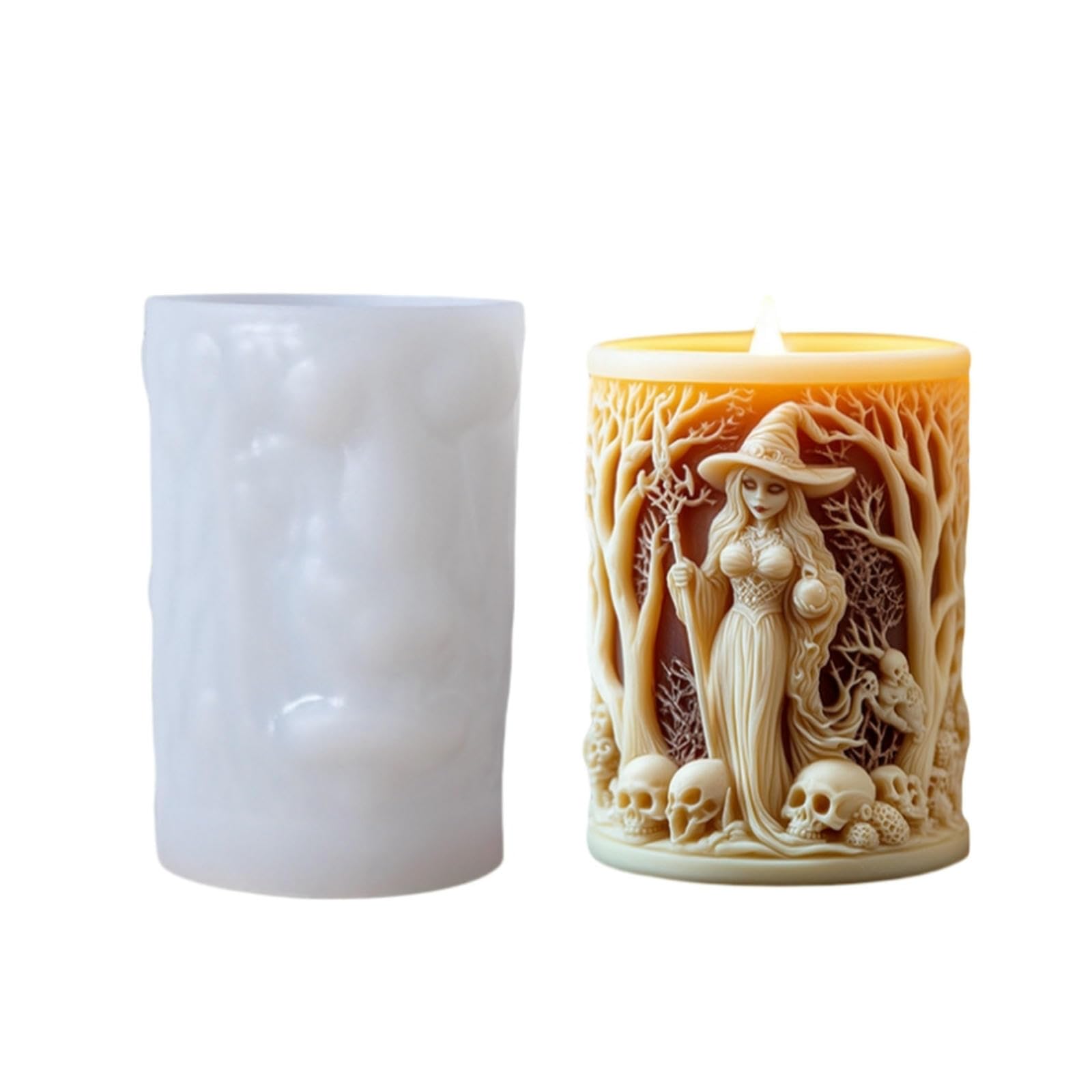 OUXUNDAI Candle moulds Witch Aromatherapy Candle Mold Halloween Portrait Candle Horror Creative Silicone Mold-Witch A