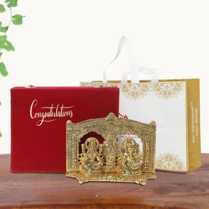 Image of INTERNATIONAL GIFT Pagdi Ganesh Idol Showpiece | 'Congratulations' Tag with Velvet Box & Carry Bag | Ideal for Weddings, Housewarmings, and Festive Celebrations