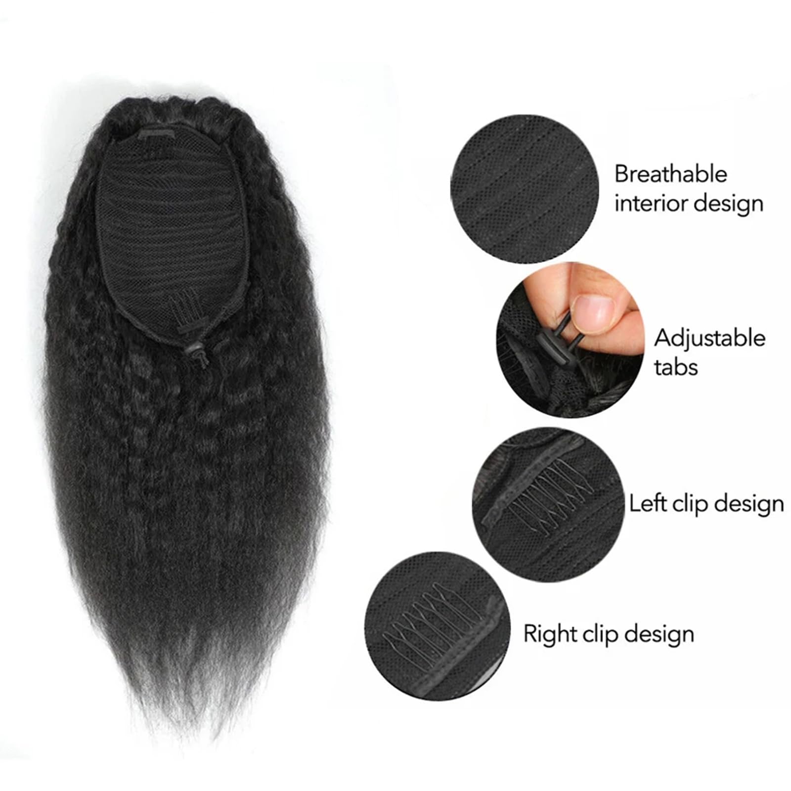 Luovce Ponytail Extension Human Hair Kinky Straight Ponytail Hair Extension (Drawstring Ponytail, 18 inches) - Image 2