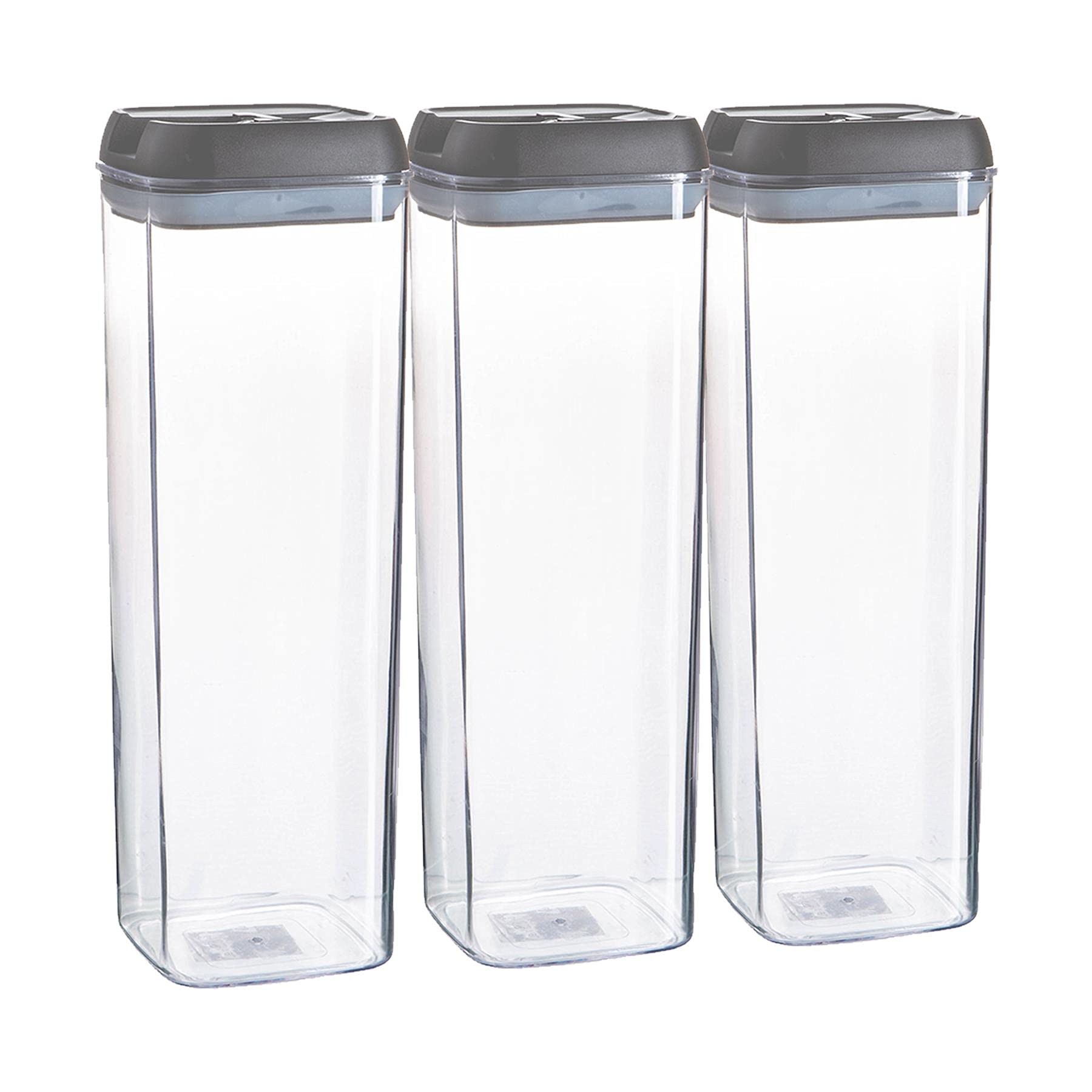 Argon Tableware Grey Argon Table Food Storage Containers With Airtight Flip Lock Lids - 1900Ml - 3 Pack - Plastic Kitchen Storage Tupperware Pantry Food Organiser For Cereal, Oats, Sugar, Coffee, Biscuits, Tea