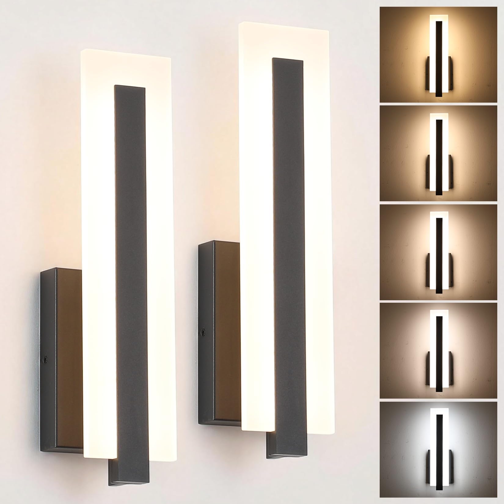 Photo 1 of Tipace Hardwired LED Wall Sconce (2 Pack, Black, 5CCT Dimmable)