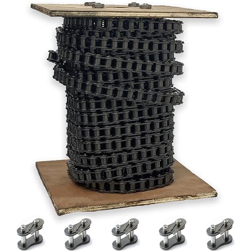 PGN #41 Roller Chain - 50 Feet + 5 Free Connecting Links - Carbon Steel Chains for Bycicles, Mini Bikes, Motorcycles, Go-Karts, Home and Industrial Machinery
