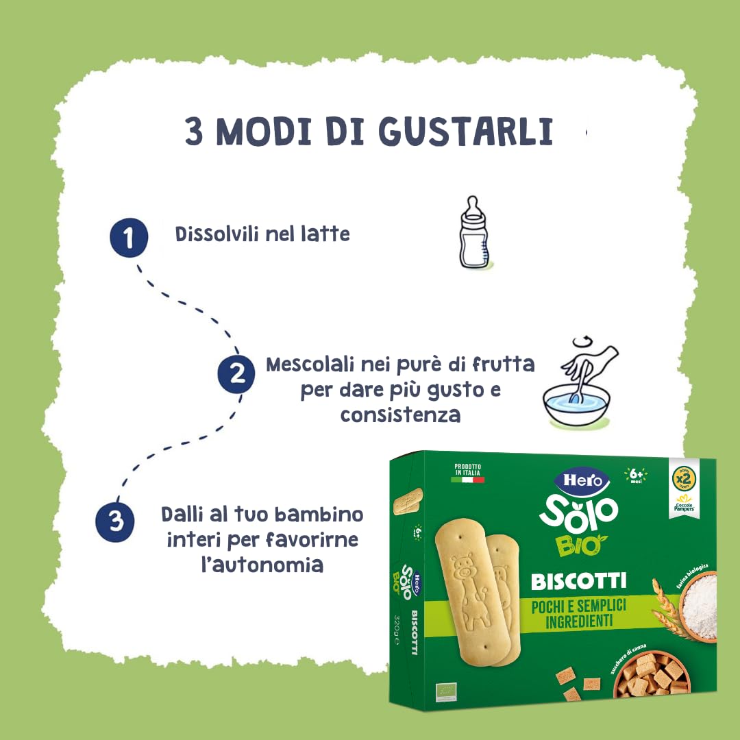 Hero Solo Bio, Biscotti Solubili 100% Biologici, senza zuccheri aggiunti e senza olio di palma - 12 confezioni da 320 gr