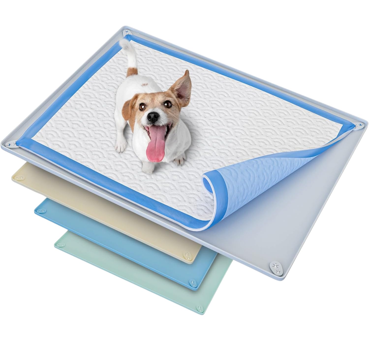 TidyFriend Dog Pee Pad Holder Tray Fits for 30” x 23” Pee Pads with Corner Lock Holes, Raised Edges, Non-Spill, Easy to Clean Silicone Dog Potty Tray Holder, For Indoor Floor Protection (Light Grey)