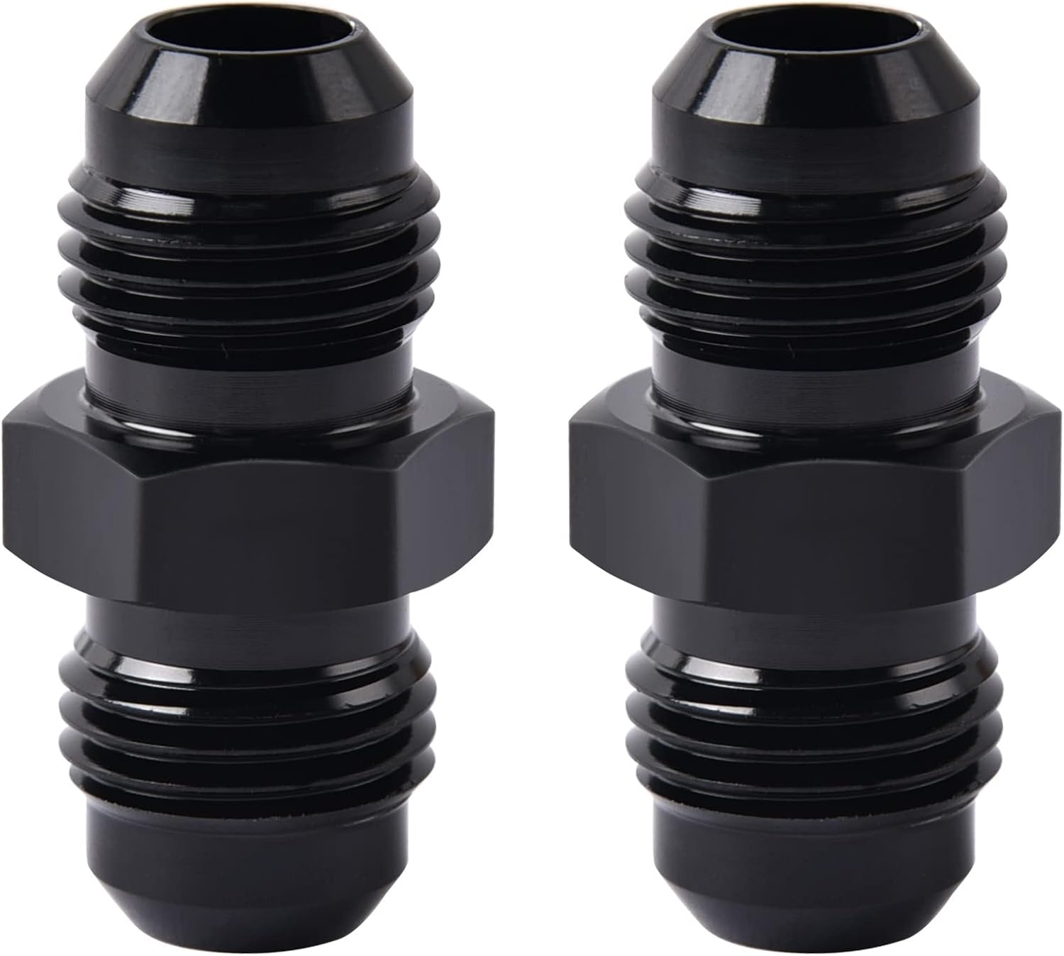 EVILENERGY 6AN Male to Male Flare Coupler Straight Union Fuel Hose Adapter Black Anodized 2-Pack