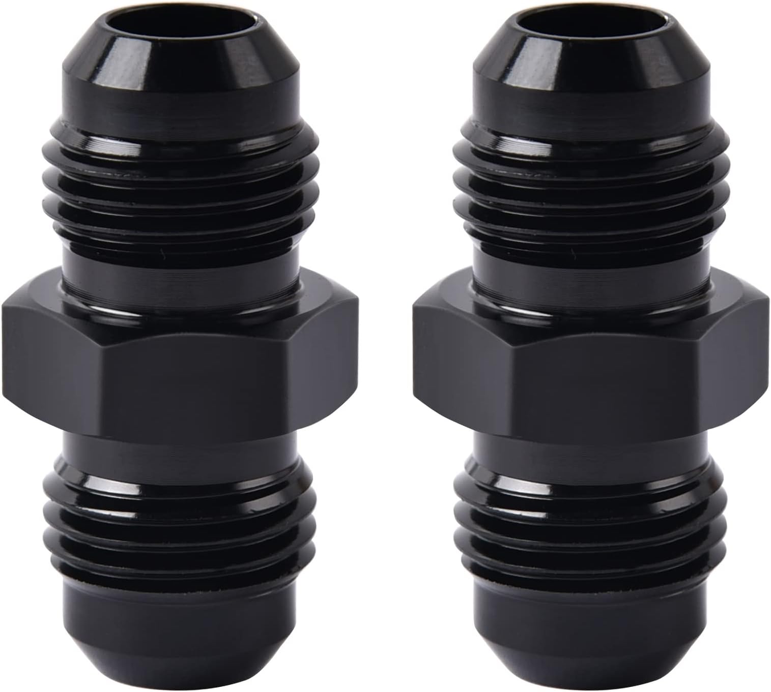 6AN to 6AN Male Coupler Flare Union Adapter Straight Fitting Aluminum Black 2 Pcs