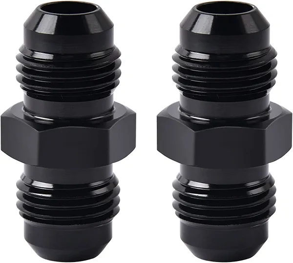 EVIL ENERGY 6AN Male to Male Flare Coupler Union Straight Fuel Hose Adapter Fitting Black 2PCS