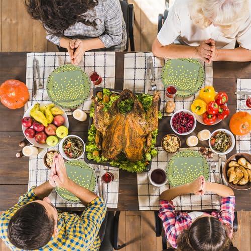 DTGDASCF Happy Birthday Paper Plates and Napkins - 7 Inch Sage Green Gold Dot Paper Plates and 6.5 Inch Napkins with 6.3 Inch Forks Disposable Tableware Set for Birthday Party Decorations - Image 7