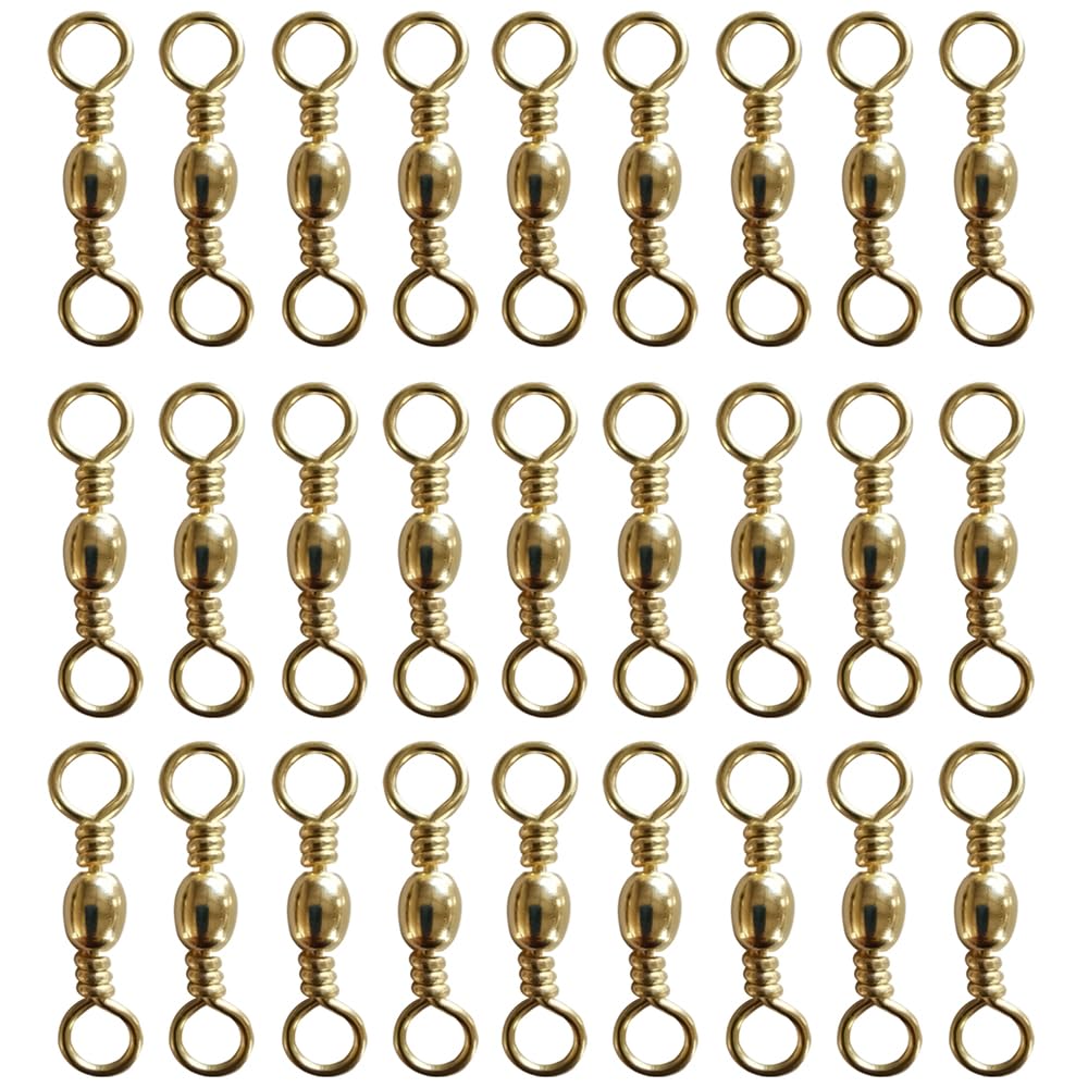 TopHomer Fishing Barrel Swivels, 100Pcs Fishing Rolling Swivel Solid Ring Fishing Connector Tackles for Saltwater or Freshwater, Size 6# (Gold)