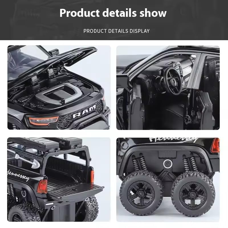Image of Alokik 1:32 6x6 Scale Dodge Tyrannosaurus Rex RAM 1500 TRX Diecast Car Models Toys Metal Alloy 4 Openable Door and Sound & Light, Pull Back Toys Gifts for Boys Best Gift Car (Color As Per Stock)
