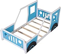 Vista 6 de Bellemave Marco de cama individual para automóvil, cama clásica con ruedas en forma de automóvil, cama de piso Montessori de madera para niños
