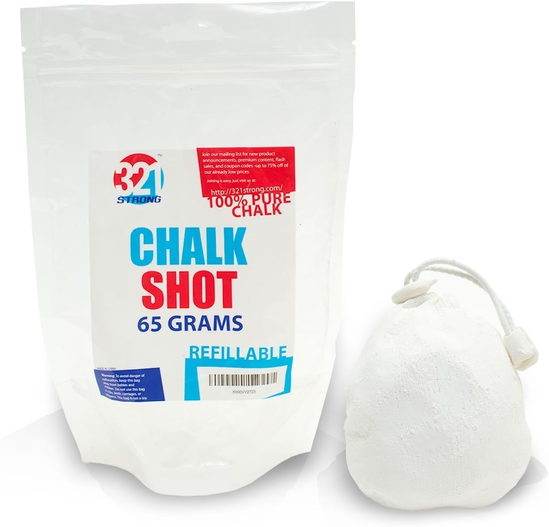321 STRONG Refillable Chalk Ball with 65 Gram (2.3 oz) Capacity, Comes Full - for Rock Climbing, Gym Workouts, Billiards, and More