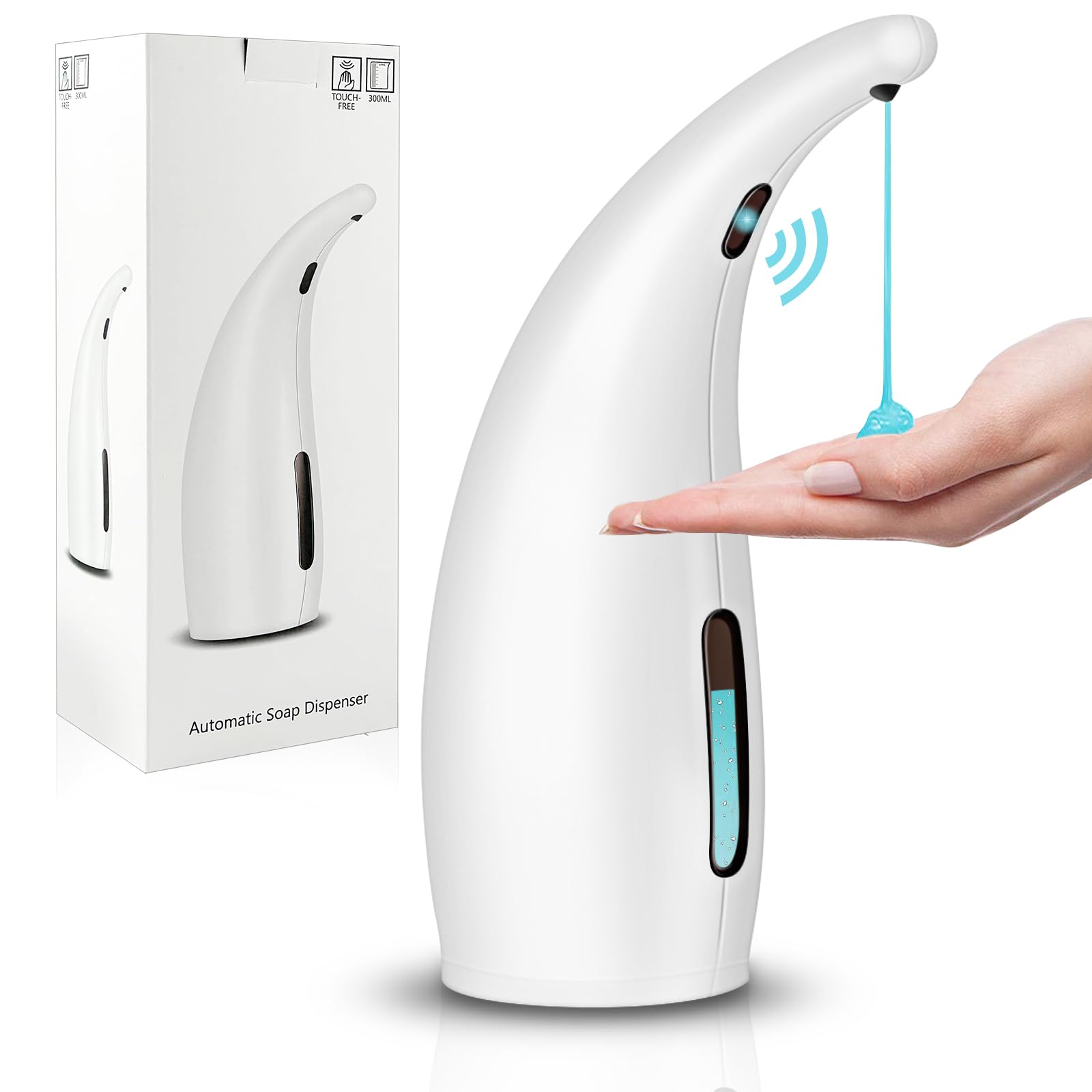 Dispensador de jabón automático de 300 ml sin contacto dispensador de jabón con sensor de infrarrojos para baño, cocina, hotel, IPX6/IPX7 resistente al agua (no incluye pilas)