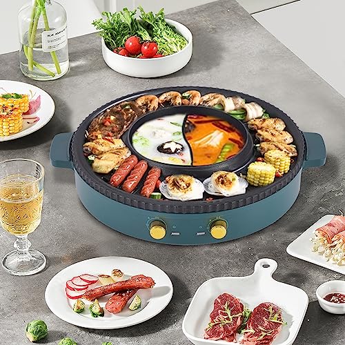 BAOSHISHAN Hot Pot Grill 2 en 1 Parrilla Eléctrica con Olla Caliente 42cm BBQ Grill Interior...