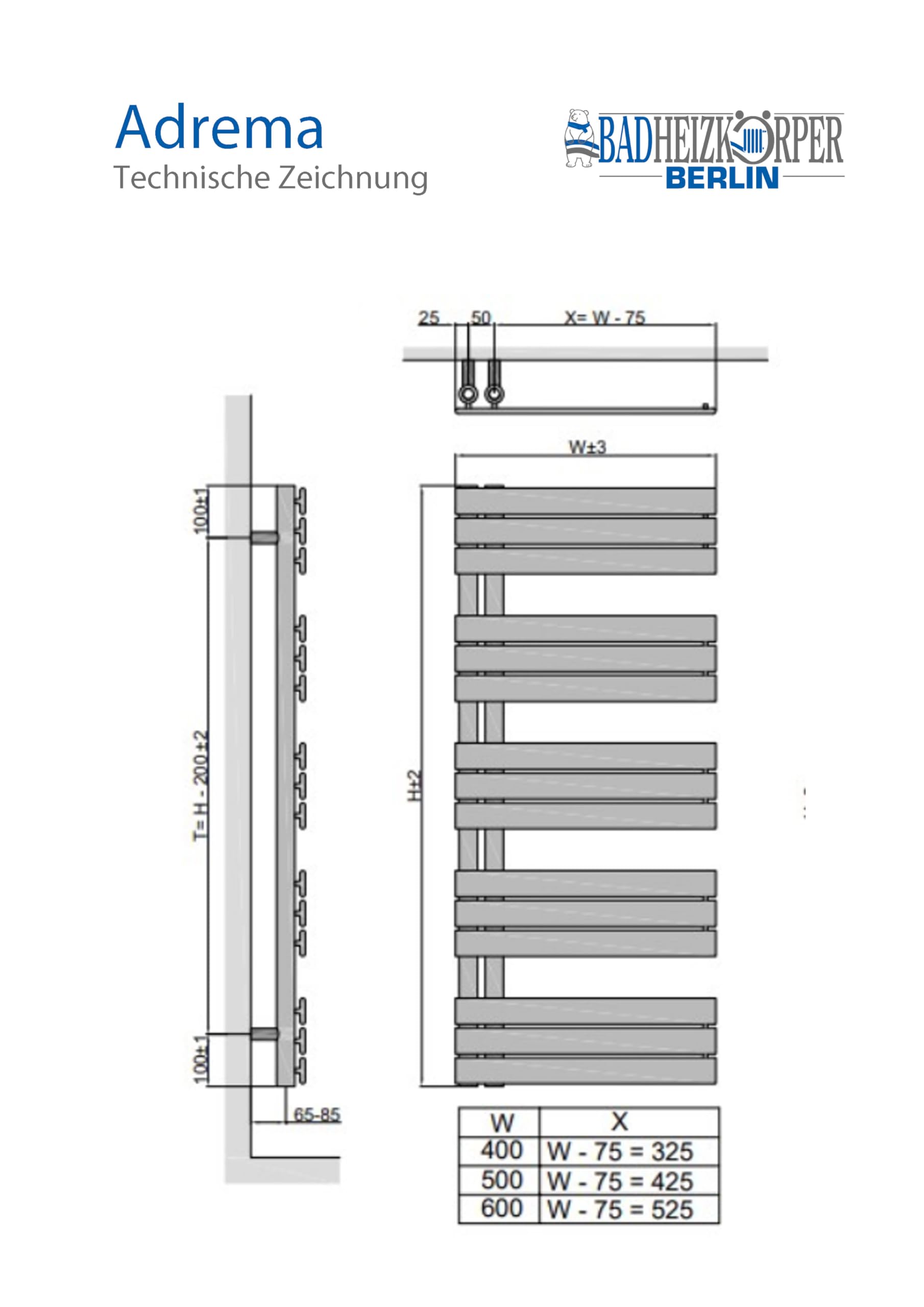 Radiatore da bagno di design ADREMA bianco scaldasalviette da bagno (400 x 1638 mm)