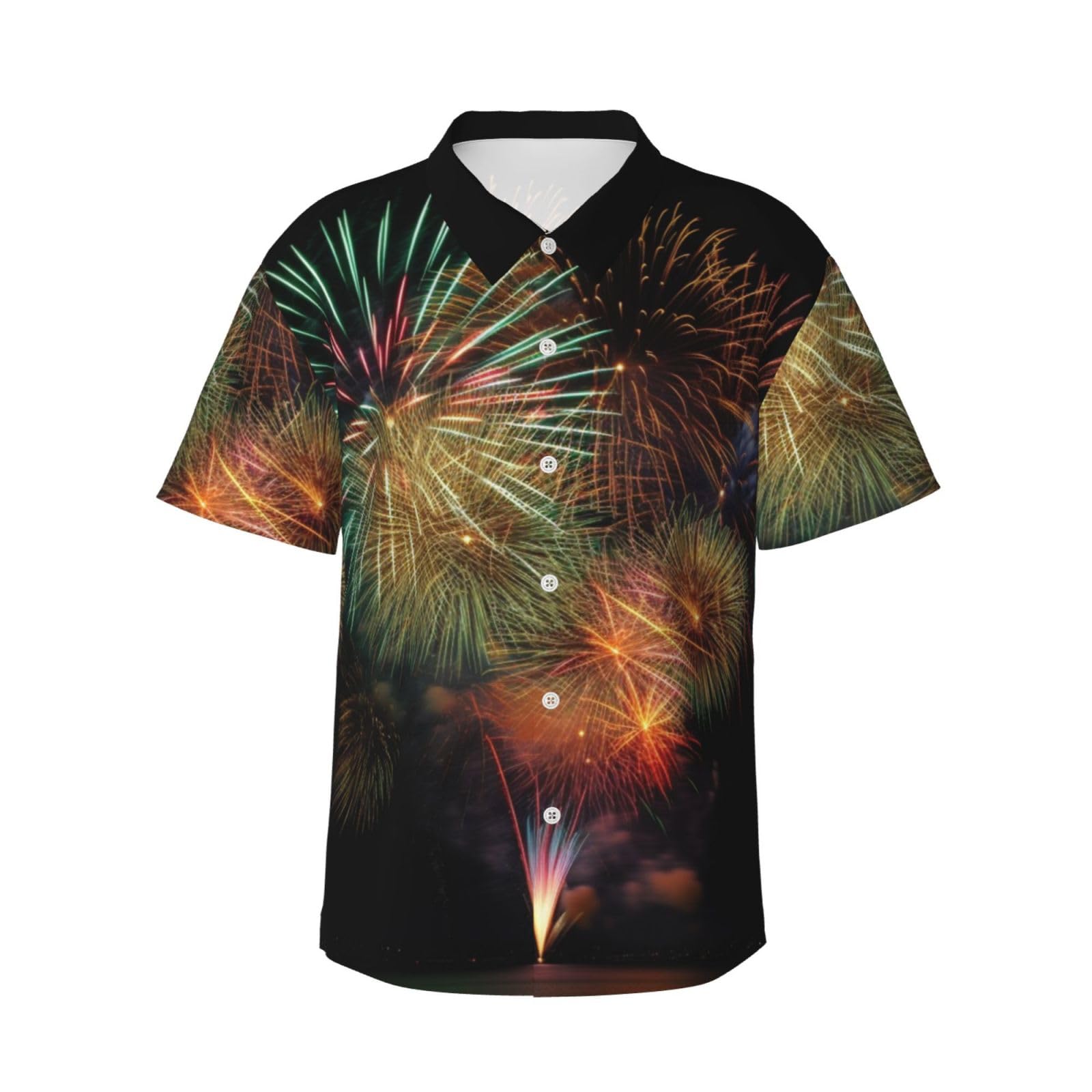 Lhbwcvn Unisex Black Fireworks Hawaiian Shirt For Men Beach Shirts Tropical Tops Summer Button Down Short Sleeve, Xl