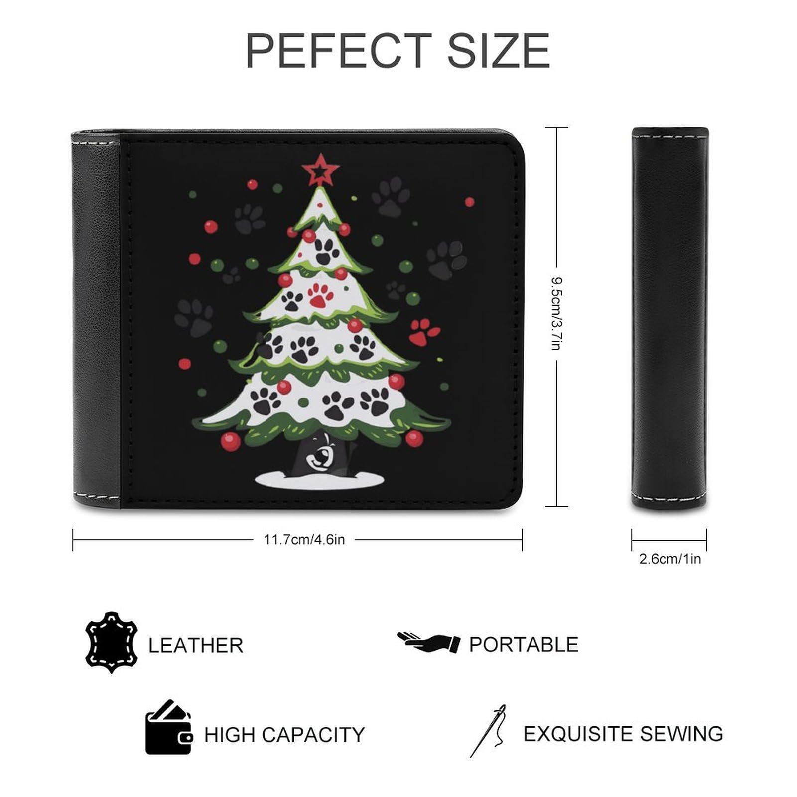 Cute Dog Paws Christmas Tree Funny Billfold Wallet Credit Card Holder Slim Passcase Pouch Purse for Men Women