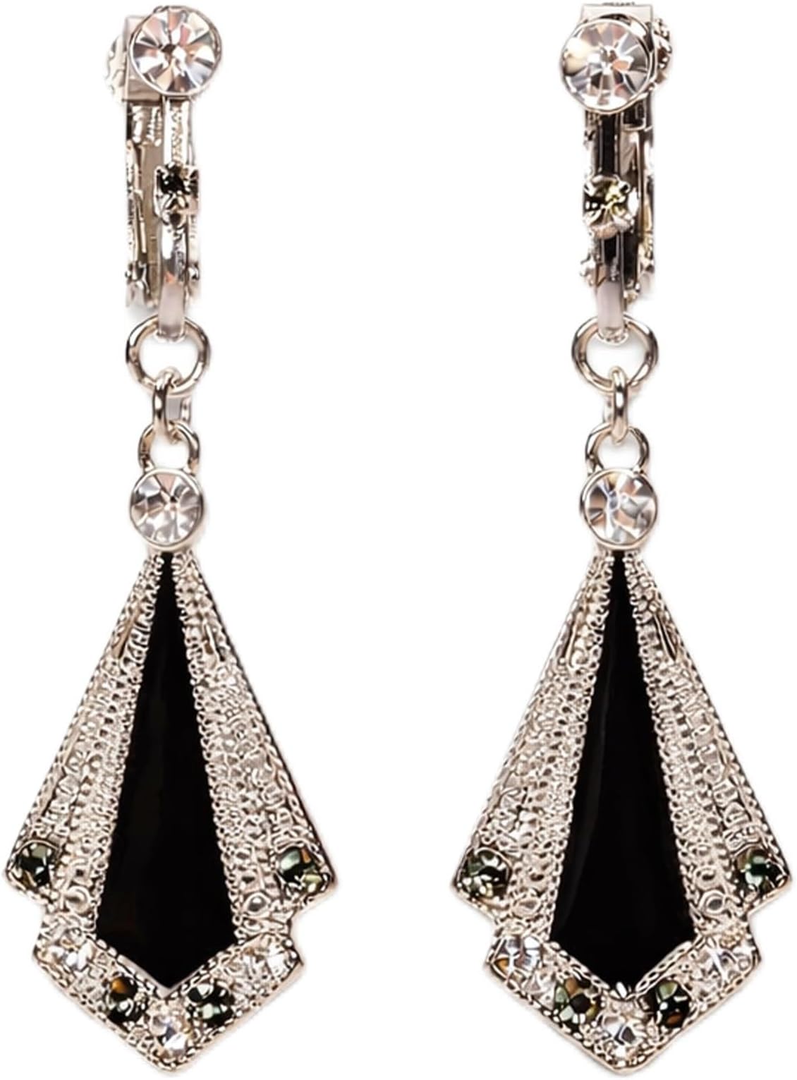 Lovett & Co - Black Long Drop Earrings for Women - 1920s Art Deco Earrings Hand Painted with Enamel - Nickel Free Crystal Earrings & Vintage Jewellery Gifts for Women
