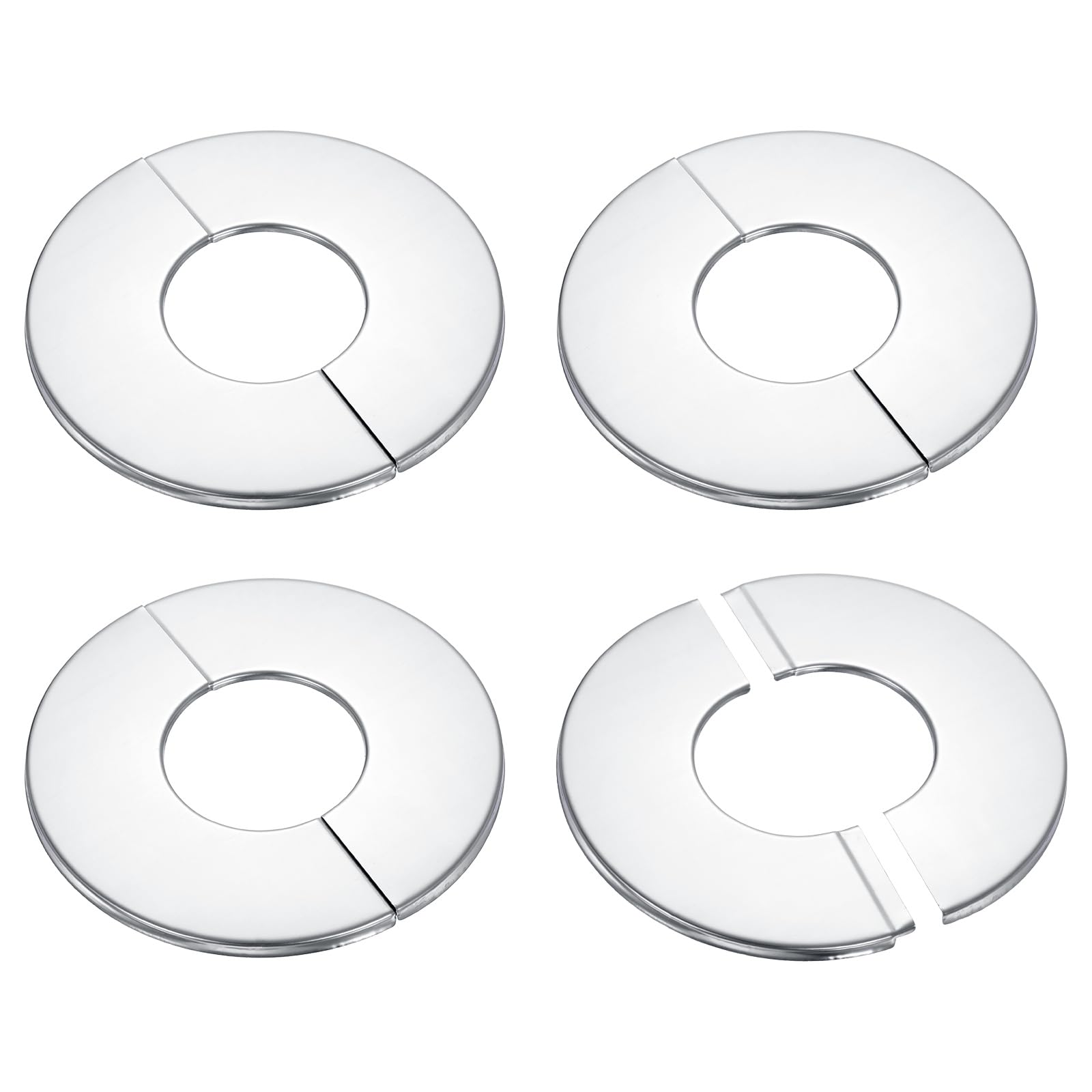 sourcing map 4Pcs Wall Split Flange, 100mm x 5mm 304 Stainless Steel Round Escutcheon Plate, Self-Adhesive Plumbing Cover Plates for 42mm Dia. Pipes Universal Water Pipe Faucet Decoration