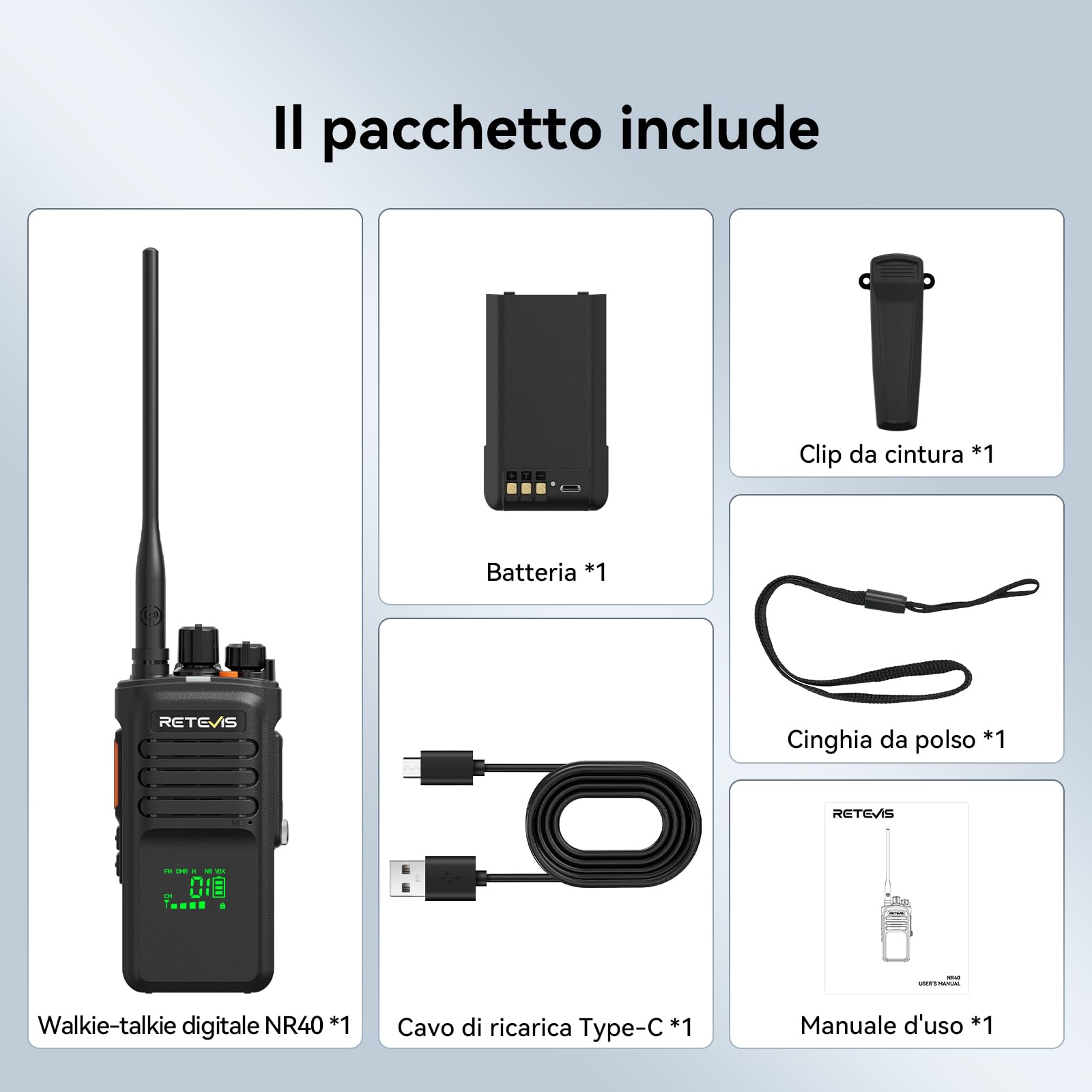 Retevis NR40 Ricetrasmittente DMR, Walkie Talkie Impermeabile IP67 | 2800mAh, Audio Chiaro, Struttura Robusta, per Logistica e Aziende di Trasporto, Nero, 1 Confezione