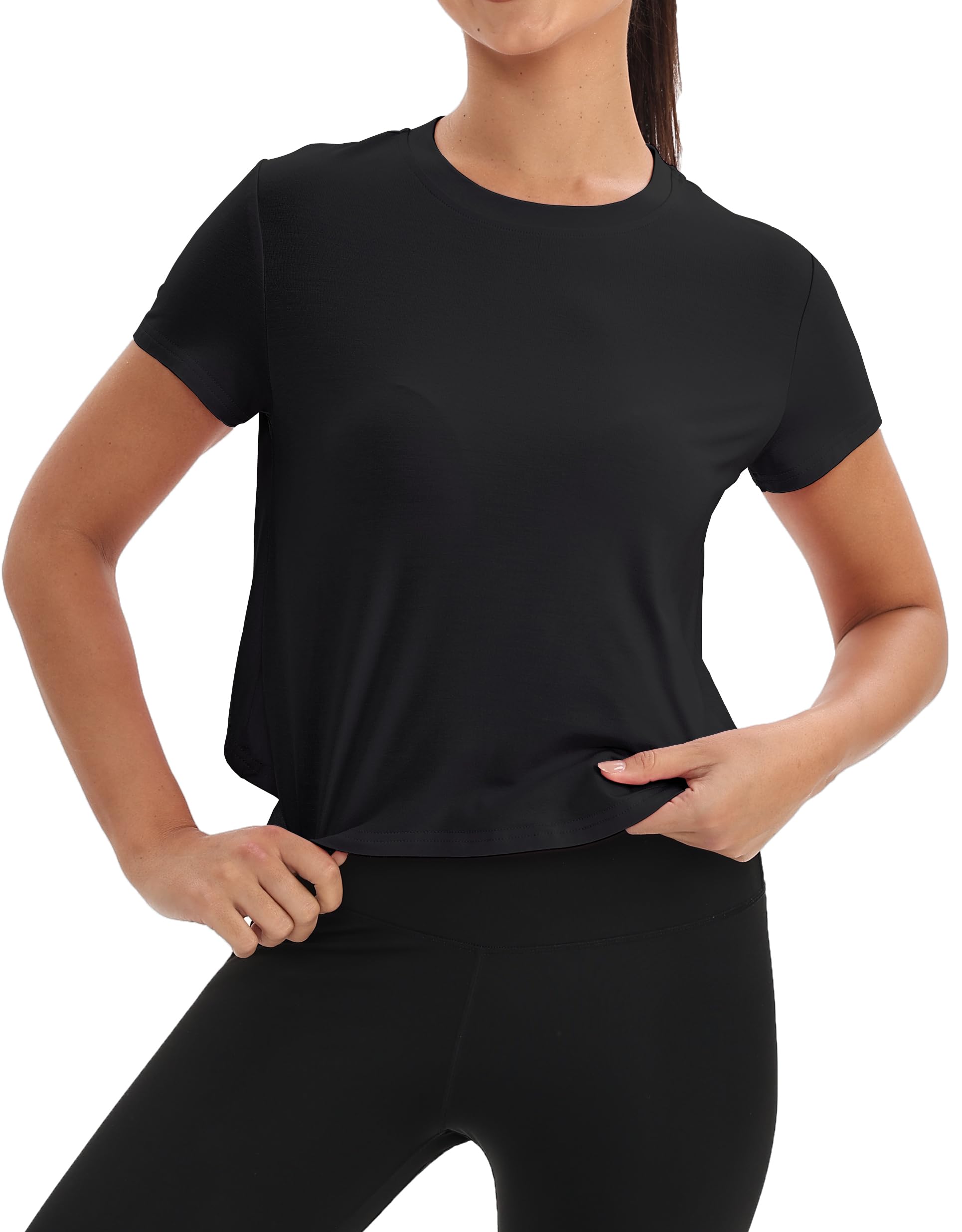 Mippo Workout Tops for Women Short Sleeve Yoga Shirts Athletic Gym Running Crop Top Loose Fit