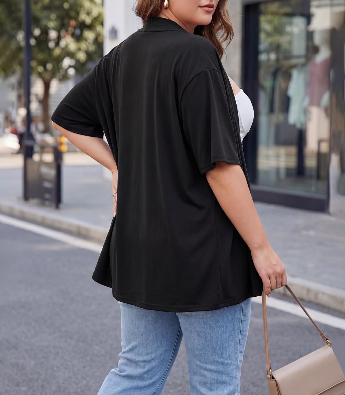 Plus Size Cardigan for Women Short Sleeve Cardigan with Pockets Summer Tops Lightweight Cover Up Layer - Image 4