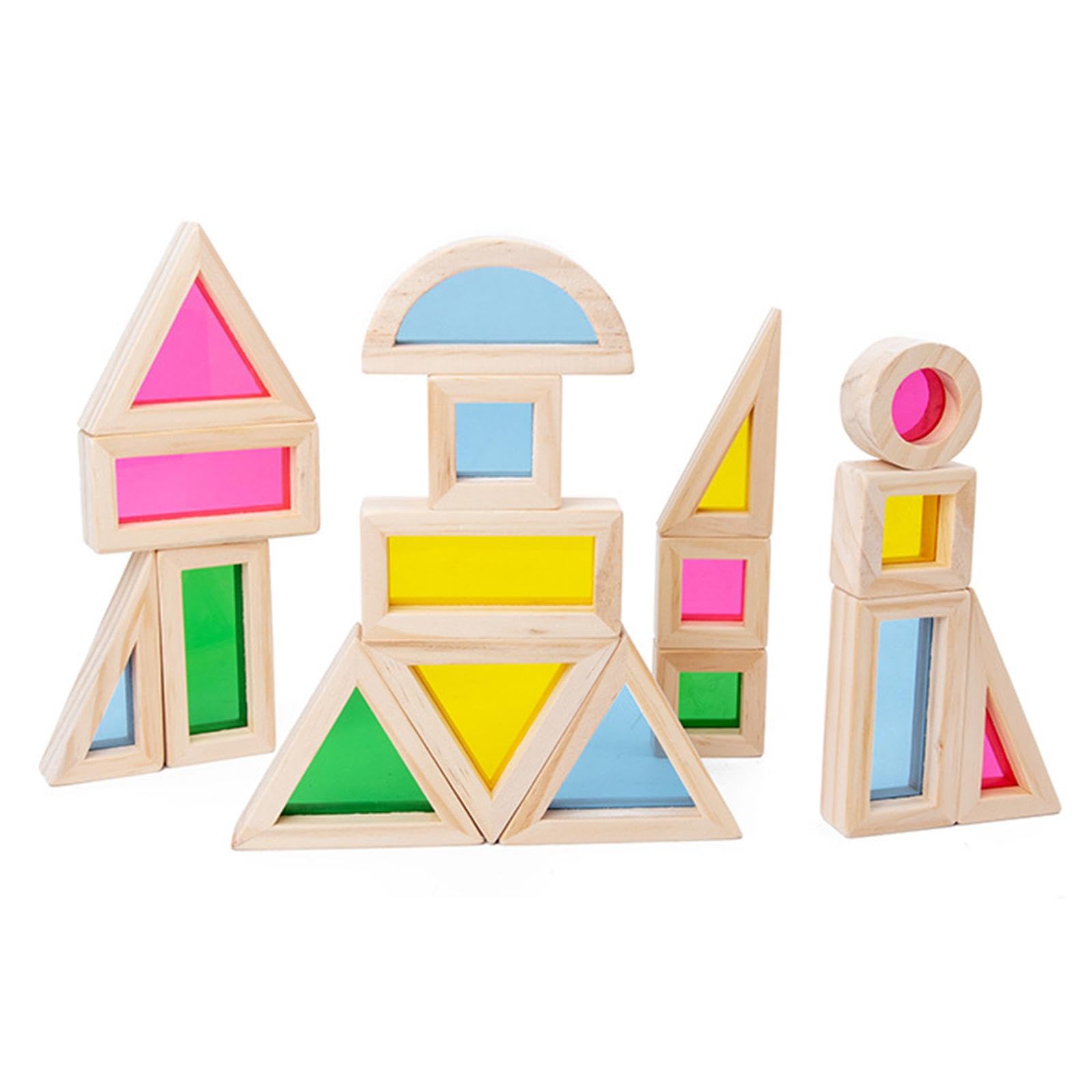 Bloques de Construcción Educativos de 24 Piezas, de Madera Y Acrílico, Formas Apilables, Colores, Juguetes de Aprendizaje Temprano para Niños