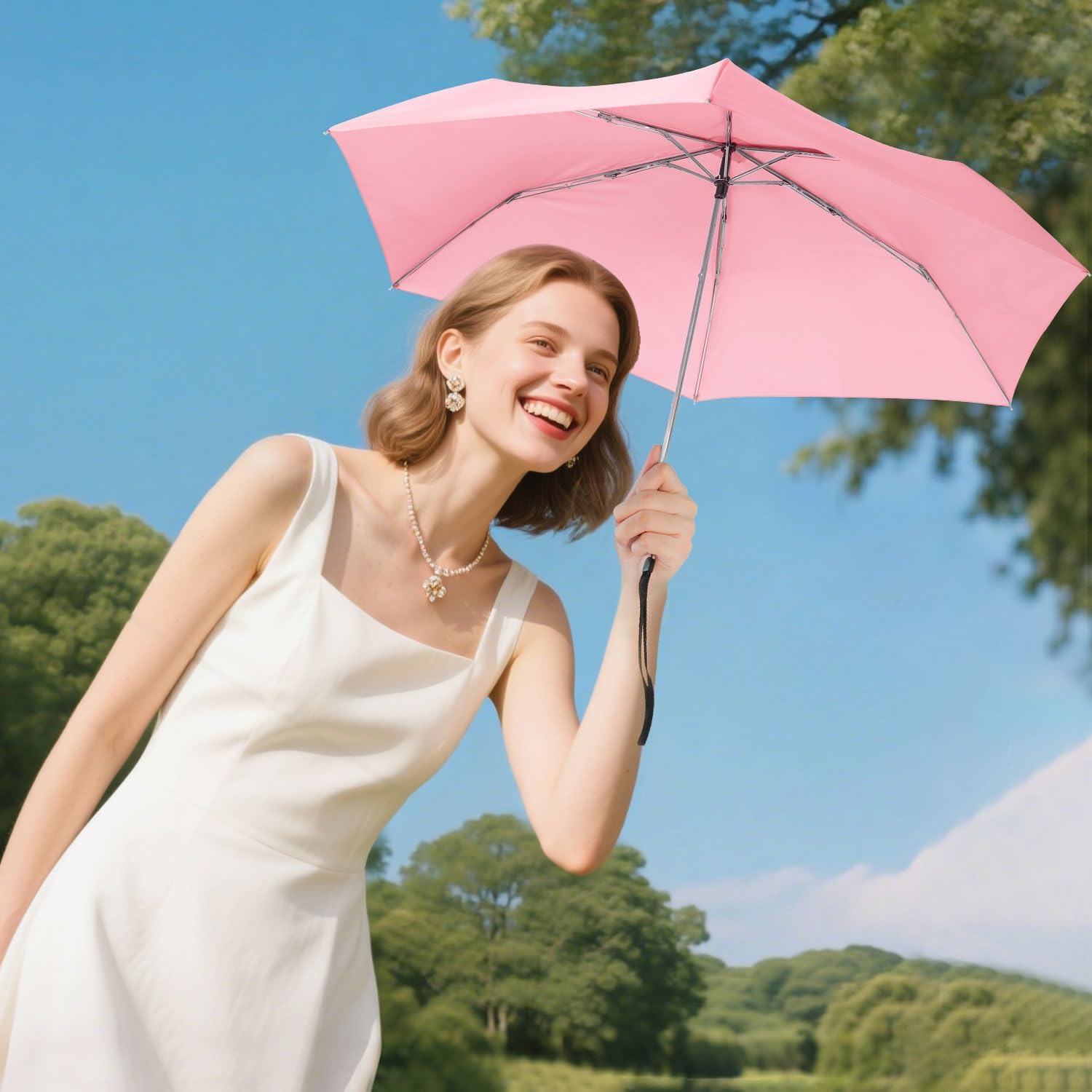 Lejorain Travel Mini Umbrella for Purse - Black Compact Durable Cool Teflon Light Weight Flat Backpacking Umbrella Portable Paraguas - Image 5