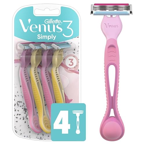Gillette Venus Simply 3 Dragonfruit - Maquinilla de afeitar desechable para mujer, 4 unidades