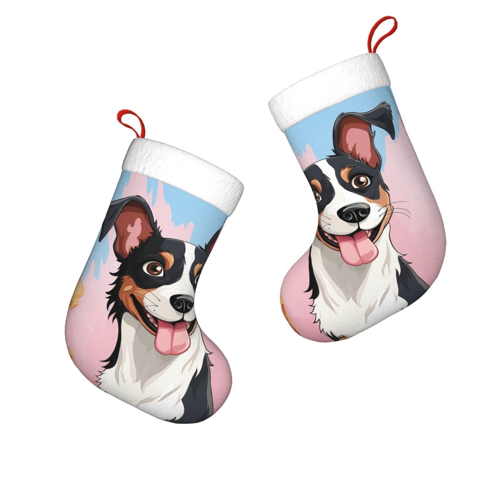 FodPand 17.7" Christmas Stocking 1 Piece, Rat Terrier Dog Xmas Stockings with White Plush Cuff Fireplace Hanging Stocking for Christmas Holiday Party Decoration