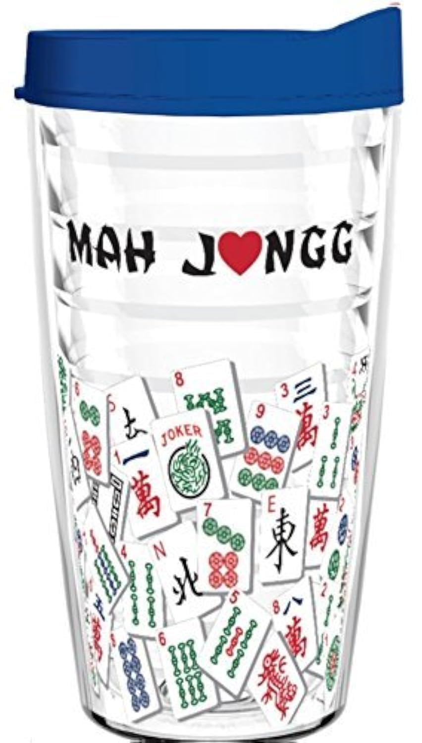 Tumbler 16 oz - Mah Jongg Tile Design Tritan USA Drinkware Blue Lid